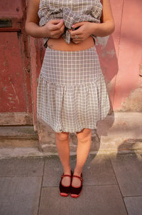 ICHI Jola Blue & White Check Skirt - The Mercantile London