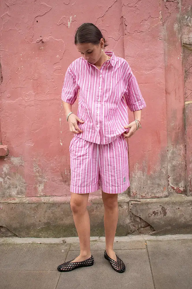 ICHI Indra Wild Orchid Stripe Shorts - The Mercantile London