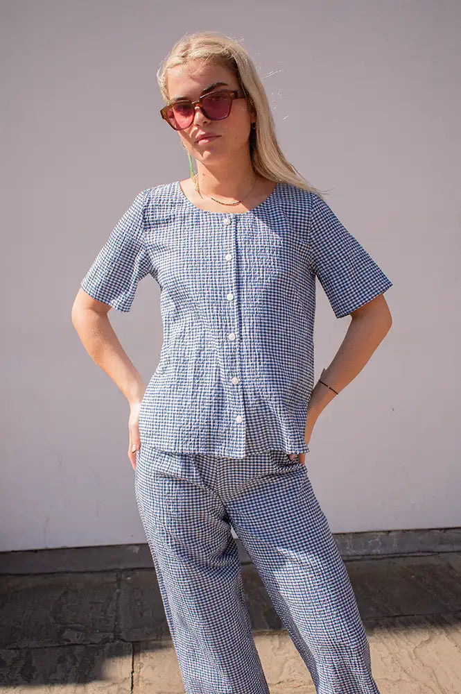 ICHI Jilma Sodalite Blue Gingham Blouse - The Mercantile London