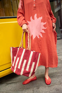 ICHI Mikkeline Red Striped Jute Bag