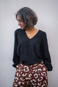 ICHI Kavira Black V-Neck Blouse - The Mercantile London