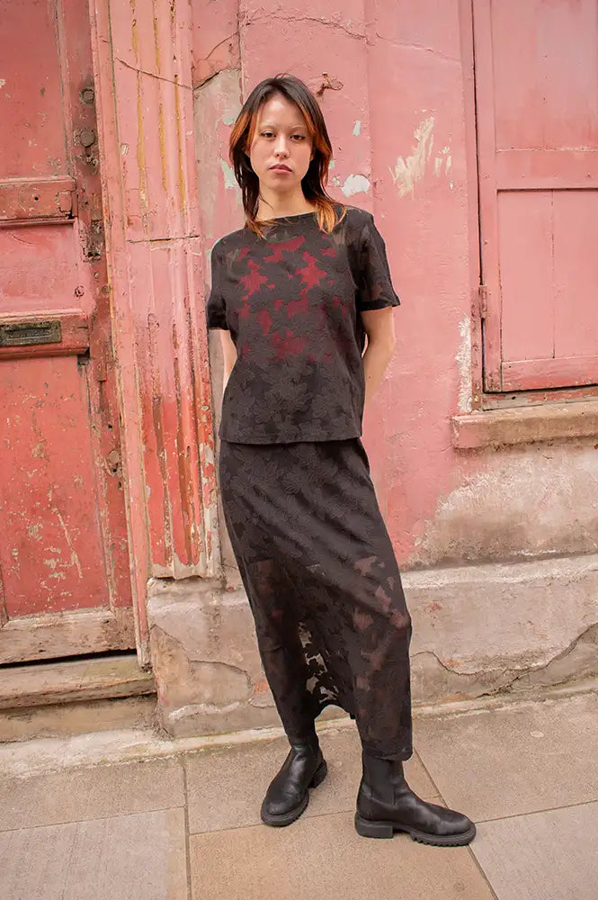 ICHI Mania Floral Black Sheer T-Shirt - The Mercantile London