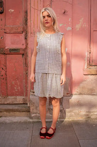 ICHI Jola Blue & White Check Skirt - The Mercantile London