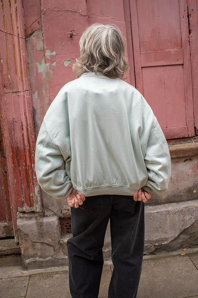 Bellerose Fancy Agua Verde Cropped Crewneck Sweatshirt