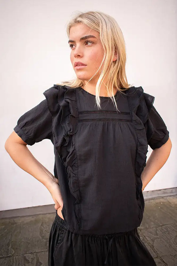 Emile Et Ida Dahlia Black Ruffle Blouse - The Mercantile London