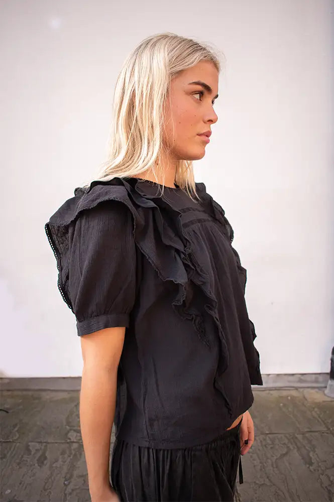 Emile Et Ida Dahlia Black Ruffle Blouse - The Mercantile London