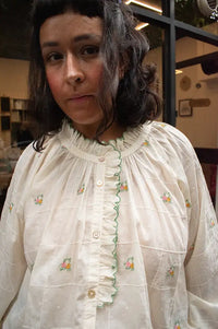 Emile Et Ida Elyana Vintage Floral Embroidered Ecru Blouse