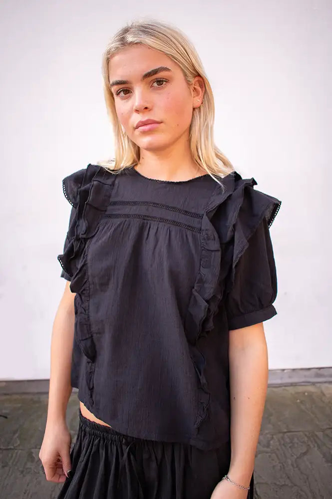Emile Et Ida Dahlia Black Ruffle Blouse - The Mercantile London
