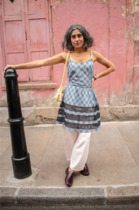 Damson Madder Iggy Blue Pepper Checked Lace Insert Dress