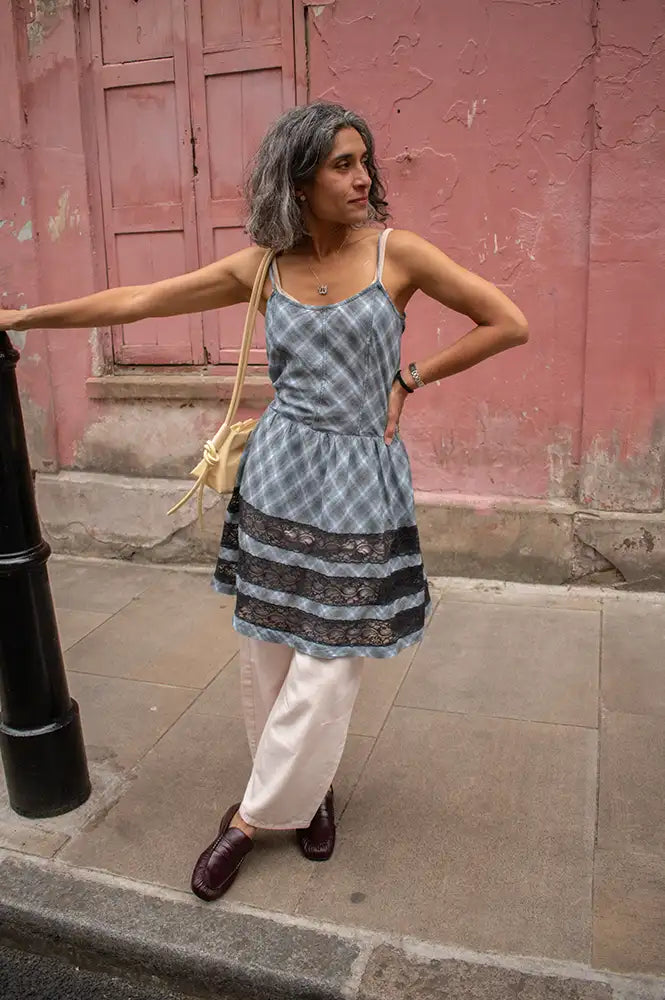 Damson Madder Iggy Blue Pepper Checked Lace Insert Dress