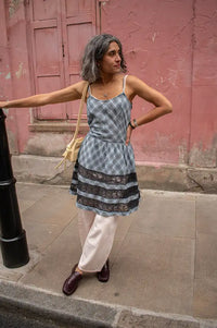 Damson Madder Iggy Blue Pepper Checked Lace Insert Dress