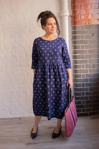 Bibico Orla Navy Ikat Print Dress - The Mercantile London