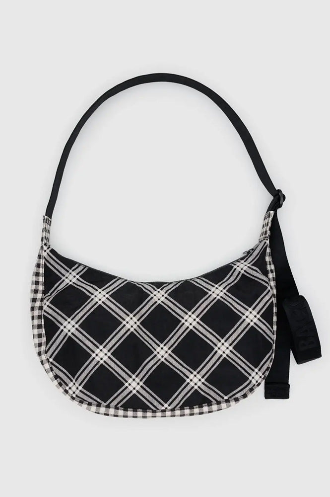 Baggu Medium Nylon Mixed Plaid Crescent Bag - The Mercantile London