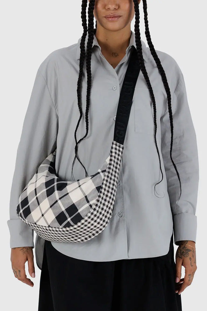 Baggu Medium Nylon Mixed Plaid Crescent Bag - The Mercantile London