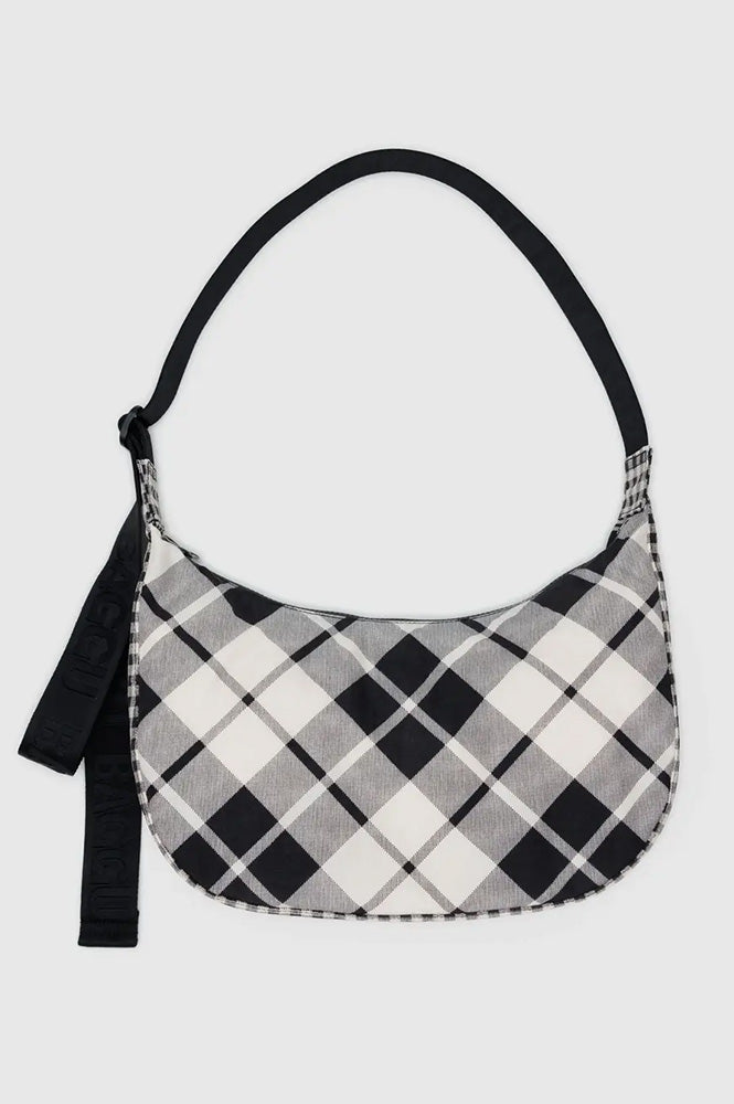 Baggu Medium Nylon Mixed Plaid Crescent Bag - The Mercantile London