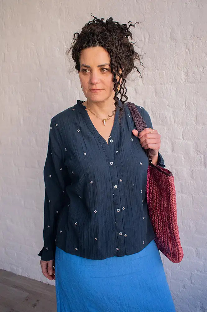 M.A.B.E Lucca Indigo Embroidered Blouse - The Mercantile London
