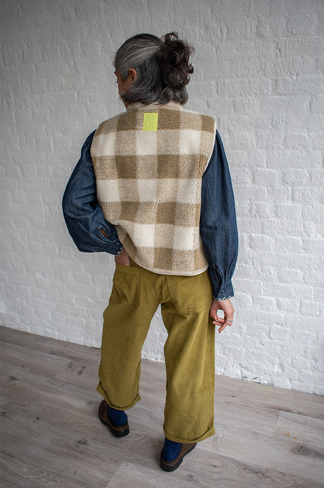 Indi & Cold Olivia Checked Teddy Sleeveless Jacket - The Mercantile London