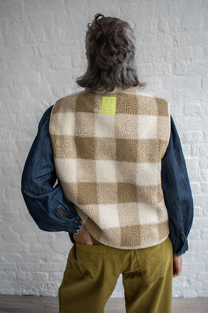 Indi & Cold Olivia Checked Teddy Sleeveless Jacket - The Mercantile London