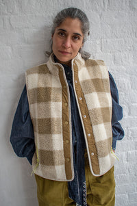 Indi & Cold Olivia Checked Teddy Sleeveless Jacket - The Mercantile London