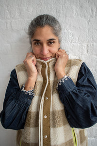 Indi & Cold Olivia Checked Teddy Sleeveless Jacket - The Mercantile London