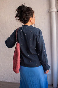M.A.B.E Lucca Indigo Embroidered Blouse - The Mercantile London