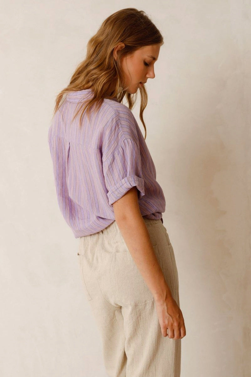 Indi & Cold Tricolour Stripe Jasper Lilac Shirt - The Mercantile London