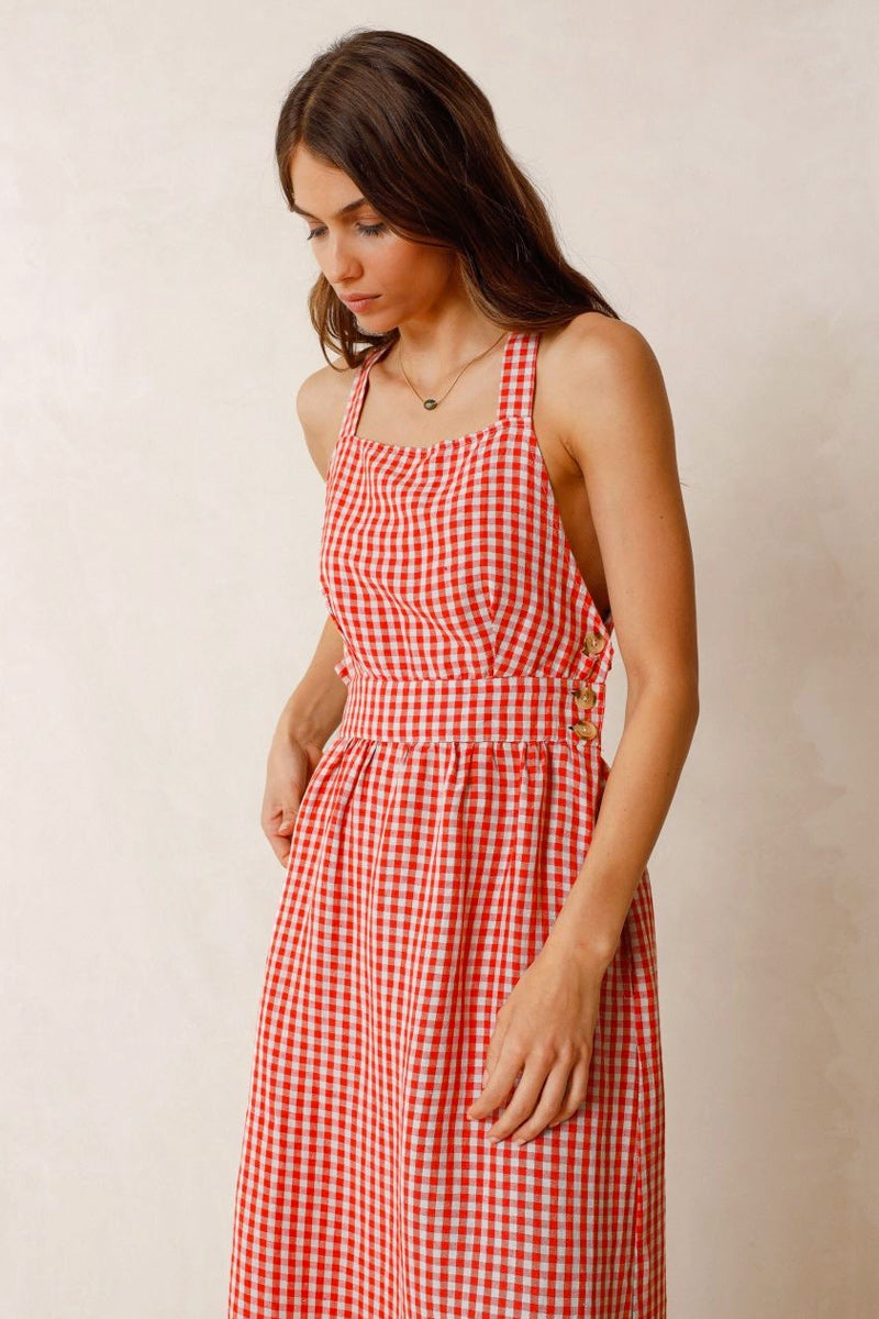 Indi & Cold Strappy Midi Red Dress - The Mercantile London