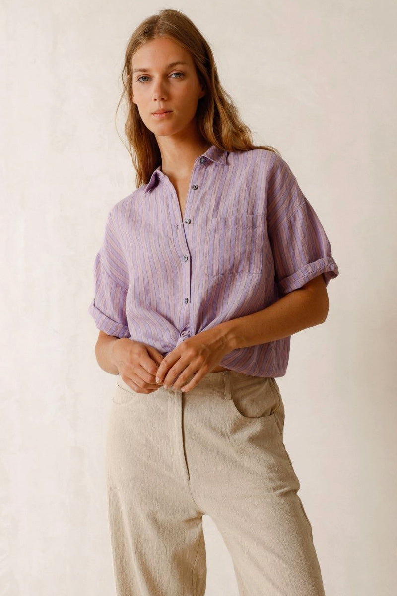 Indi & Cold Tricolour Stripe Jasper Lilac Shirt - The Mercantile London