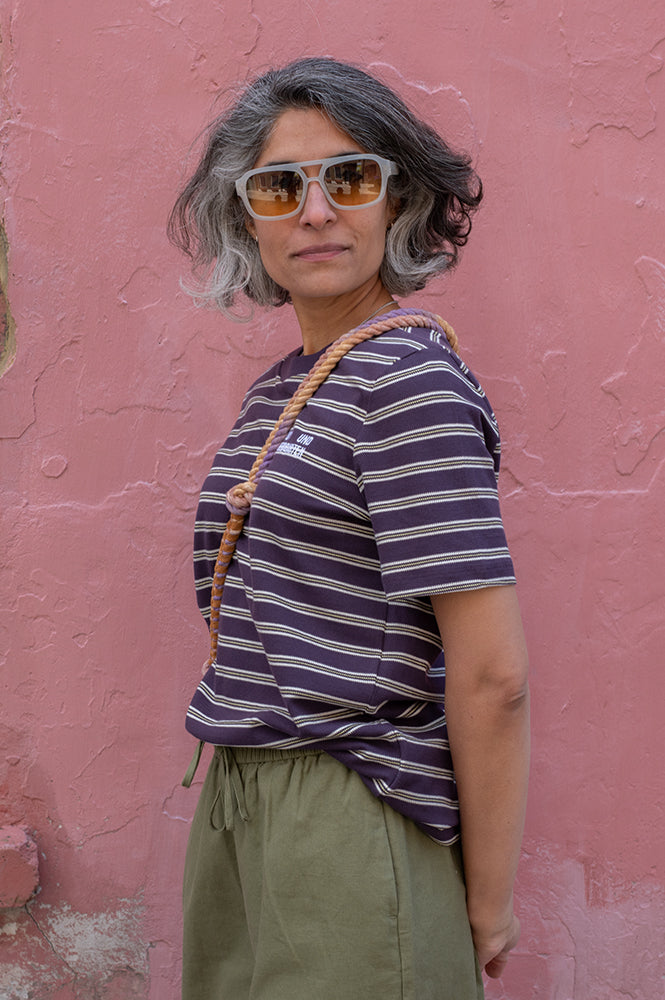 Baum Und Pferdgarten Jawo Plum Stripe Polo Top - The Mercantile London