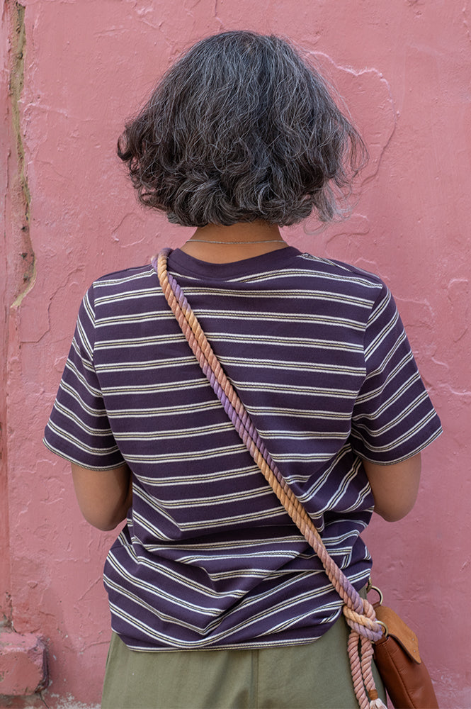 Baum Und Pferdgarten Jawo Plum Stripe Polo Top - The Mercantile London