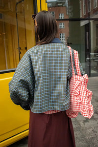 FRNCH Monica Khaki And Blue Checked Jacket