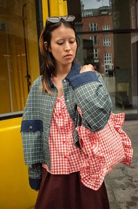 FRNCH Monica Khaki And Blue Checked Jacket