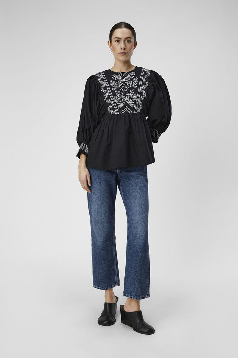 Object Jali Black & White Embroidered Top - The Mercantile London
