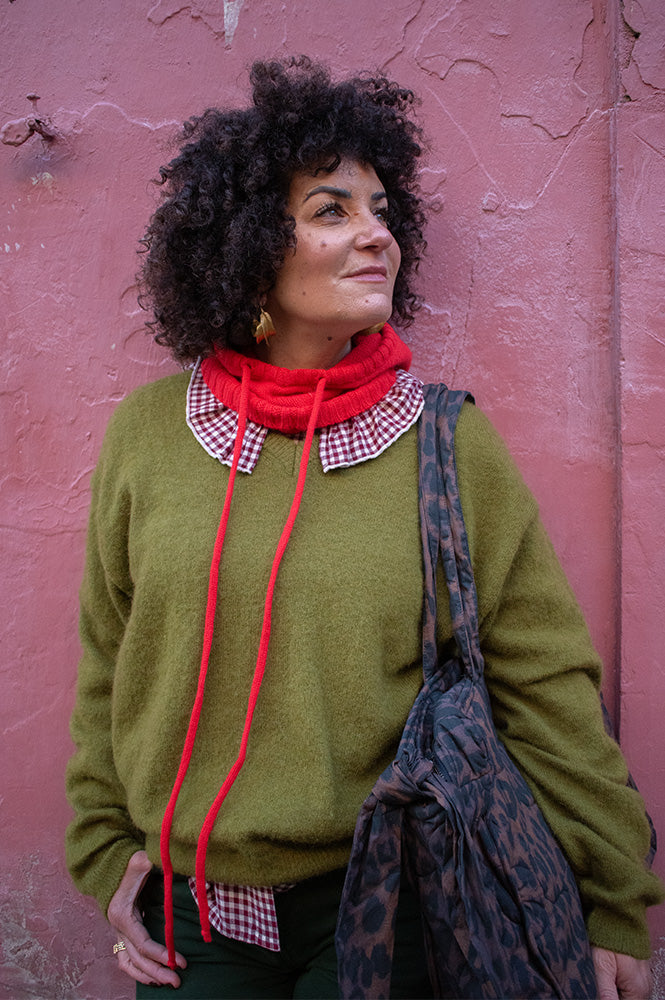 Somerville Red Cashmere Drawstring Hood