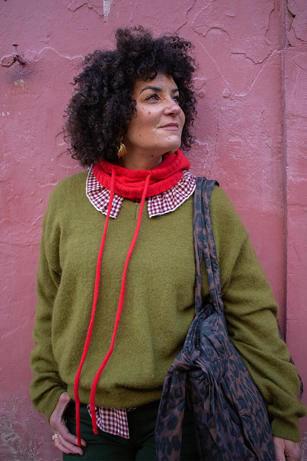 Somerville Red Cashmere Drawstring Hood