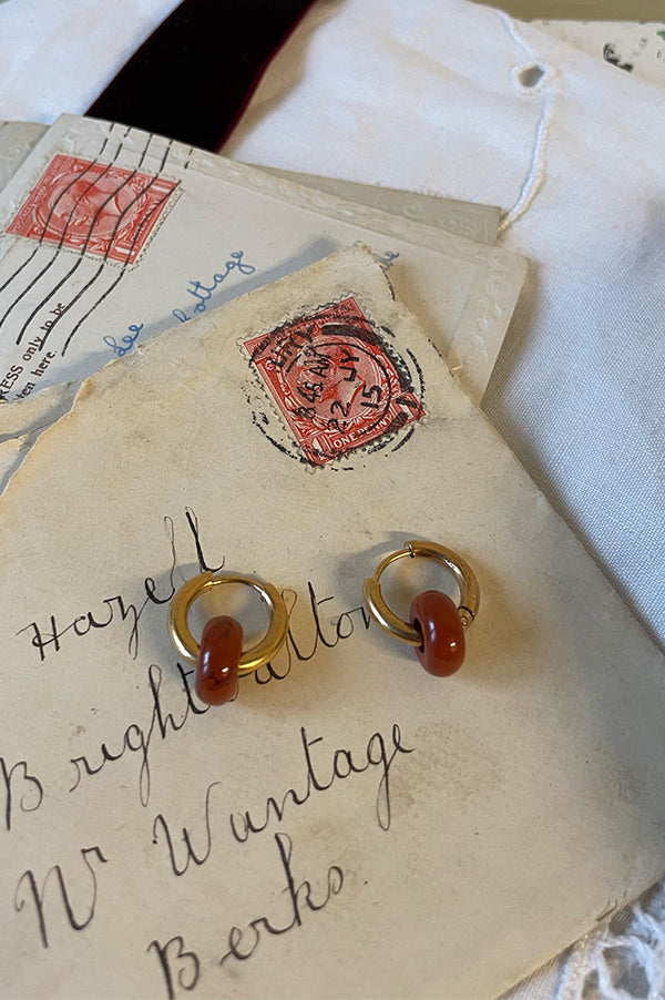 A Weathered Penny Red Jasper Gold Hoops - The Mercantile London