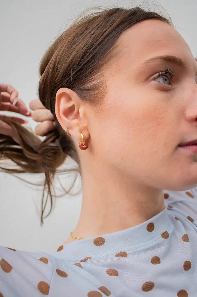 A Weathered Penny Red Jasper Gold Hoops - The Mercantile London