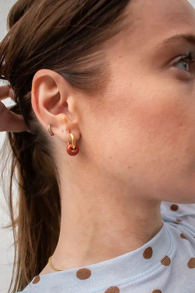 A Weathered Penny Red Jasper Gold Hoops - The Mercantile London