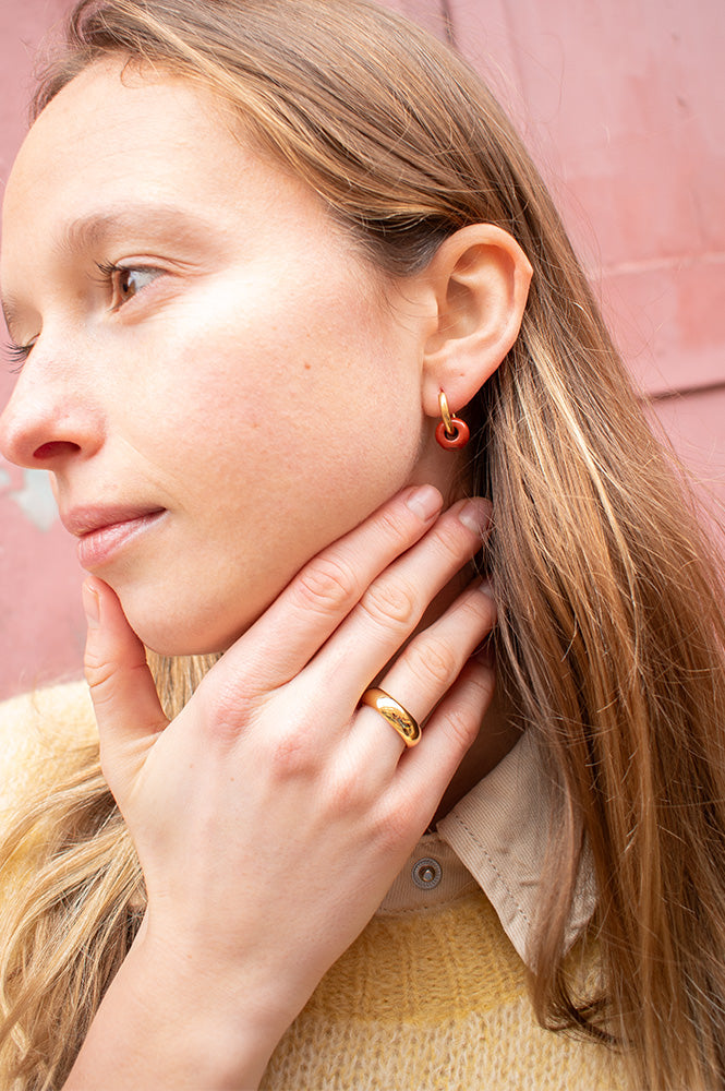 A Weathered Penny Red Jasper Gold Hoops