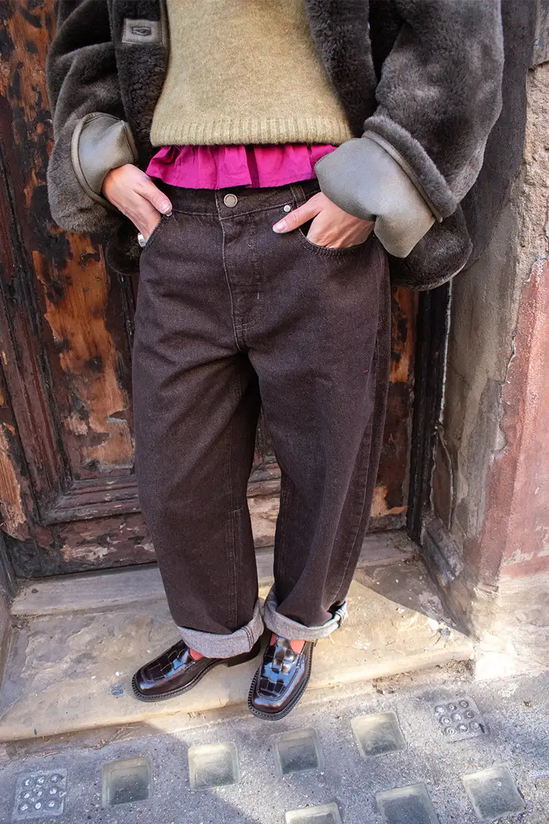 My Essential Wardrobe Lance Dark Brown Barrel Jean - The Mercantile London