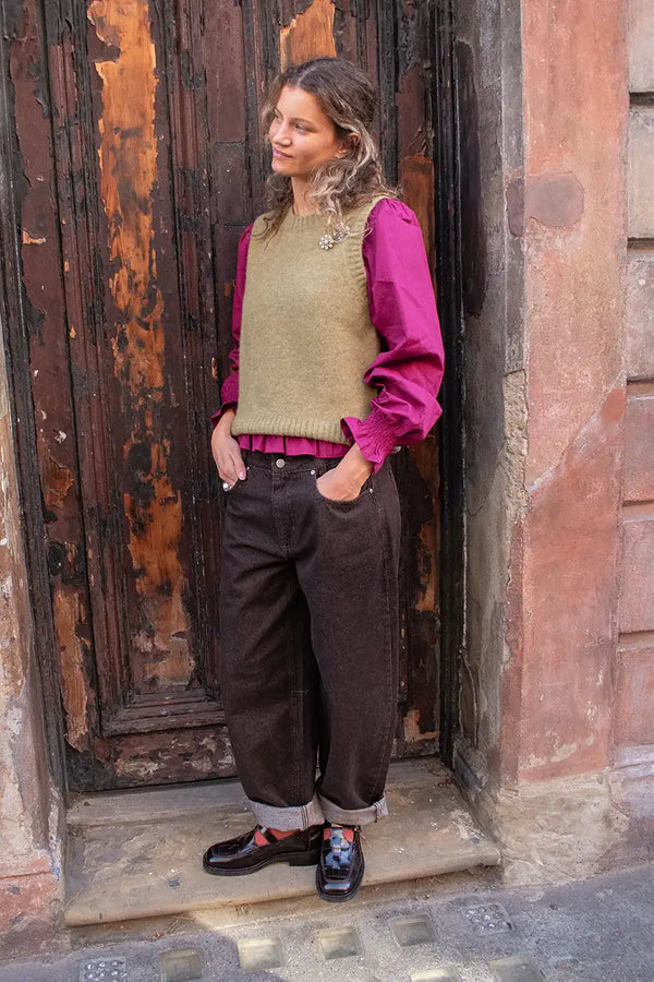 My Essential Wardrobe Lance Dark Brown Barrel Jean - The Mercantile London