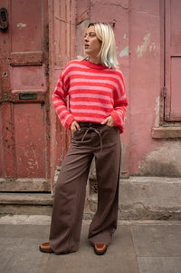 ICHI Blush Pink & Red Stripe Jumper