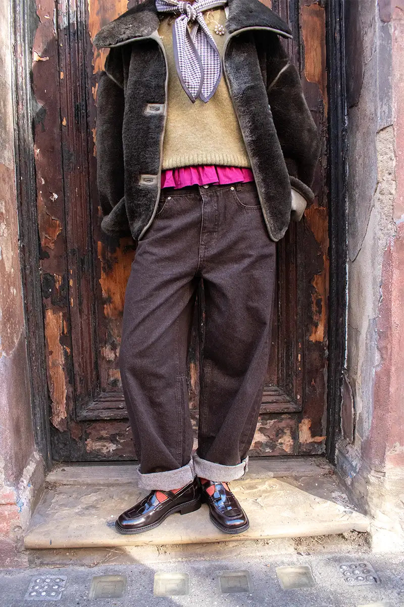 My Essential Wardrobe Lance Dark Brown Barrel Jean - The Mercantile London