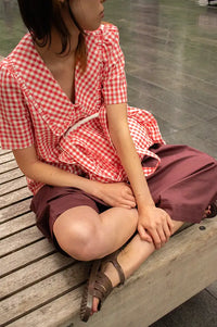Compania Fantastica Red Ruffled Gingham Bag