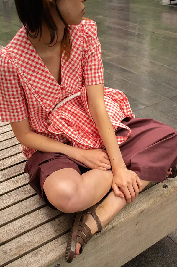 Compania Fantastica Red Ruffled Gingham Bag