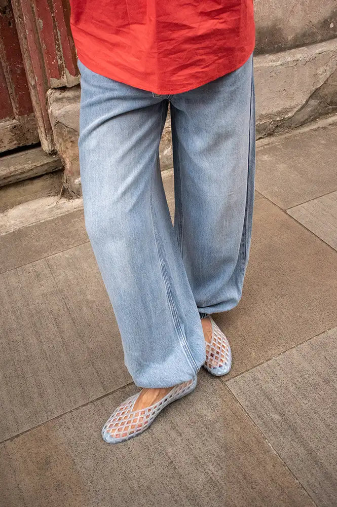 Cocci Tess Light Blue Woven Jelly Flats