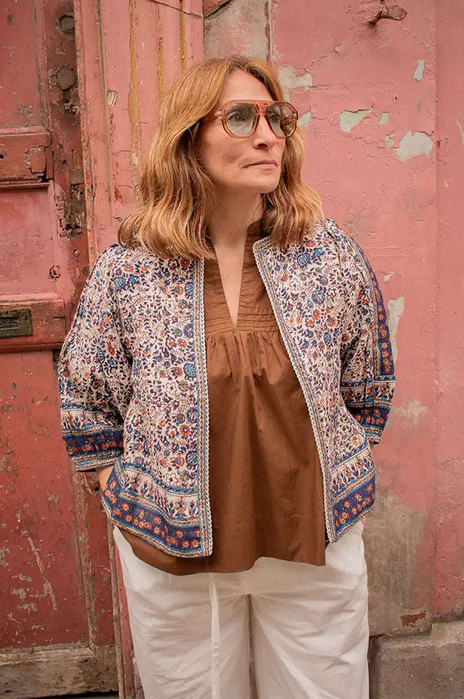 M.A.B.E Cass Indigo & Rust Print Jacket - The Mercantile London