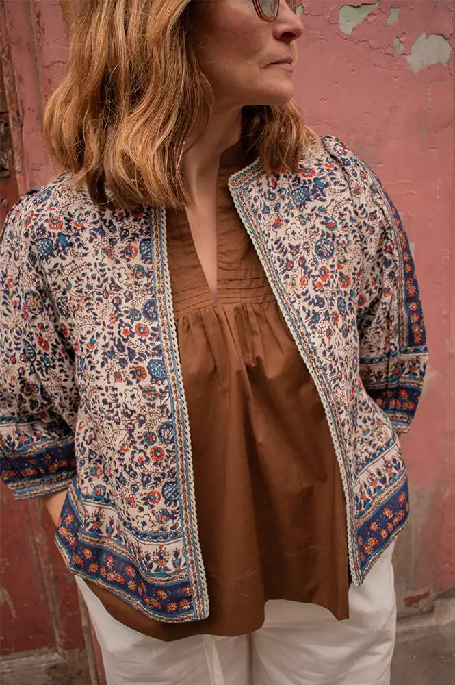 M.A.B.E Cass Indigo & Rust Print Jacket - The Mercantile London