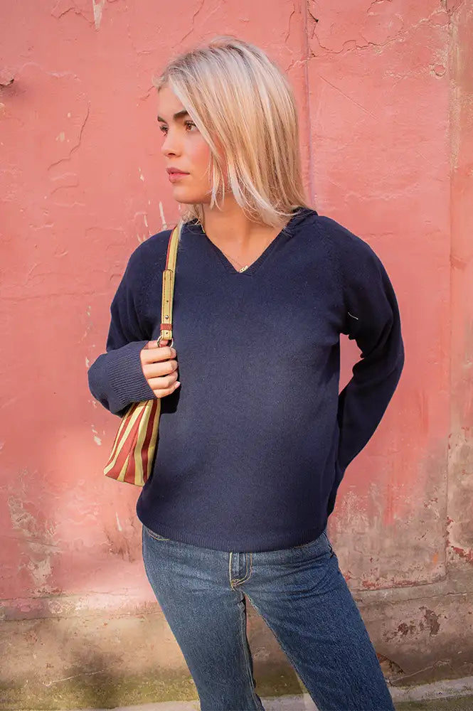 My Essential Wardrobe Jola Navy Hooded Jumper - The Mercantile London