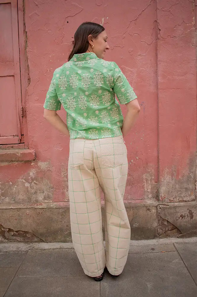 Stella Nova Creme Checked Baggy Low Waist Trousers - The Mercantile London